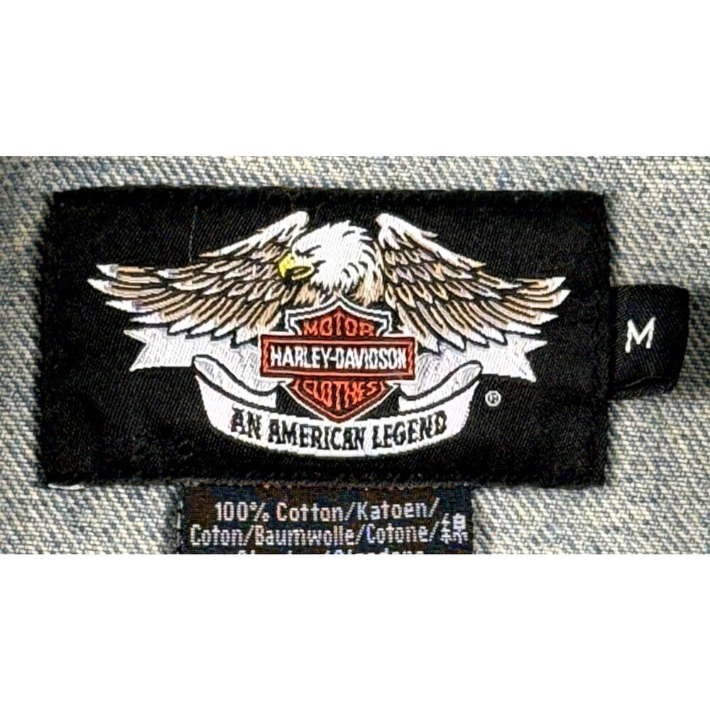 Vintage Harley Davidson Jean Denim Jacket Sz M Logo Patch Blue Trucker Biker - Picture 2 of 13